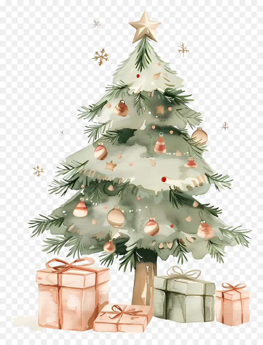 Arbre De Noël Aquarelle，Arbre De Noël Décoré PNG