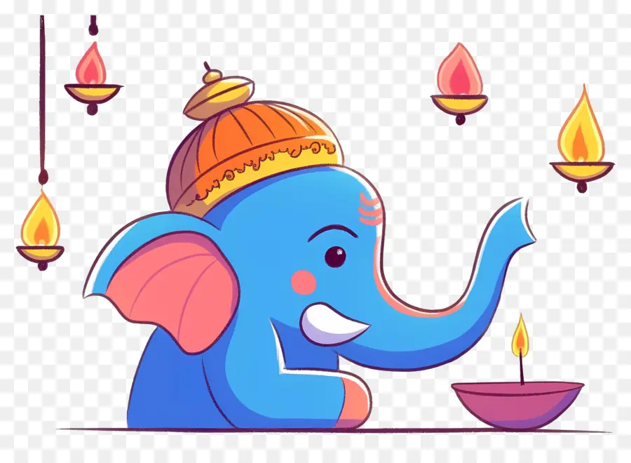 Ganesh Chaturthi，Tête D'éléphant Avec Lampes PNG