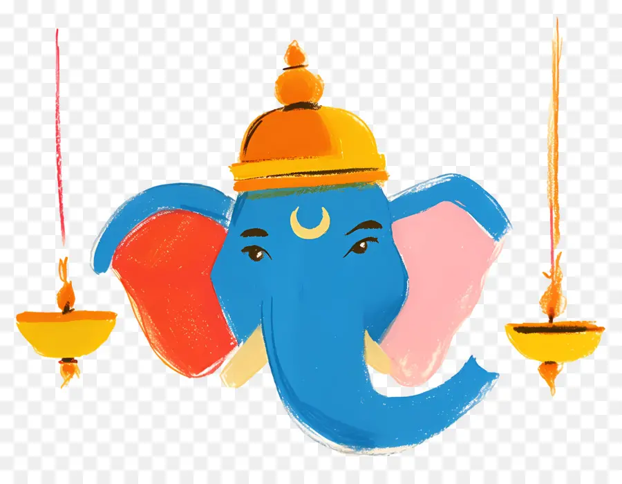 Ganesh Chaturthi，Tête D'éléphant Avec Lampes PNG