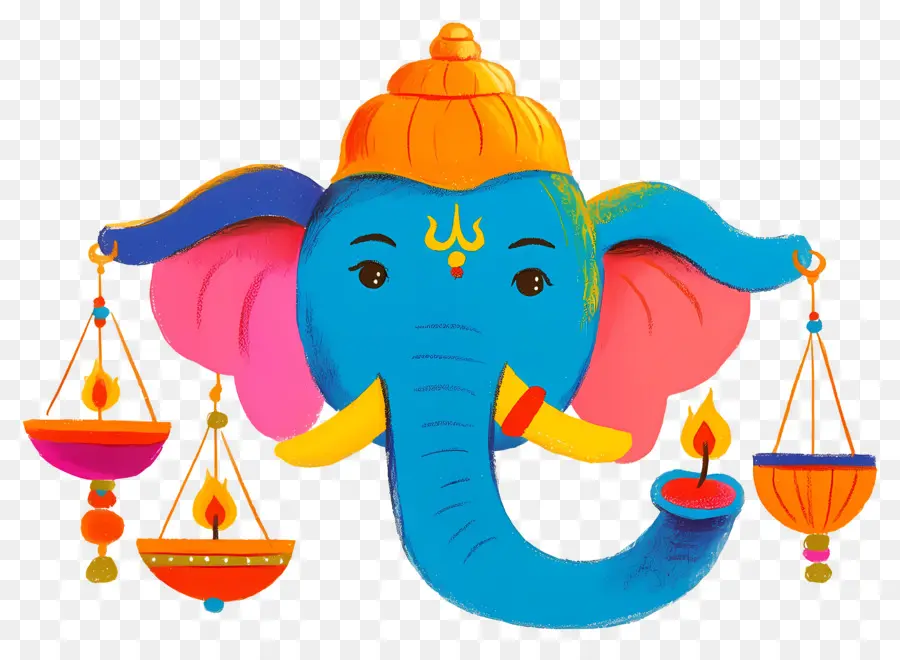 Ganesh Chaturthi，Tête D'éléphant Avec Lampes PNG