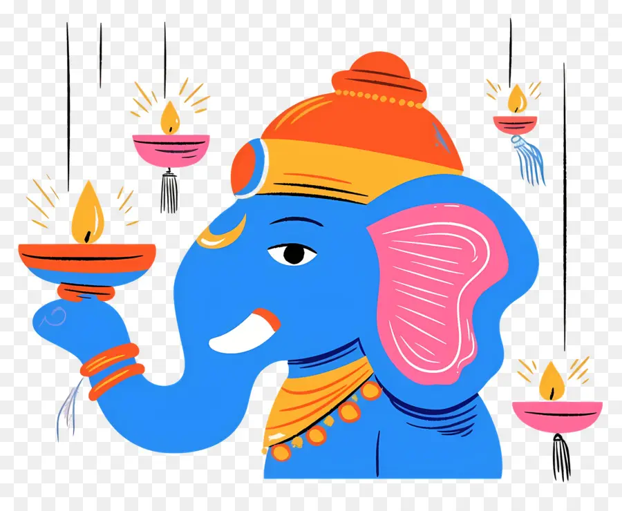 Ganesh Chaturthi，Tête D'éléphant Avec Lampes PNG