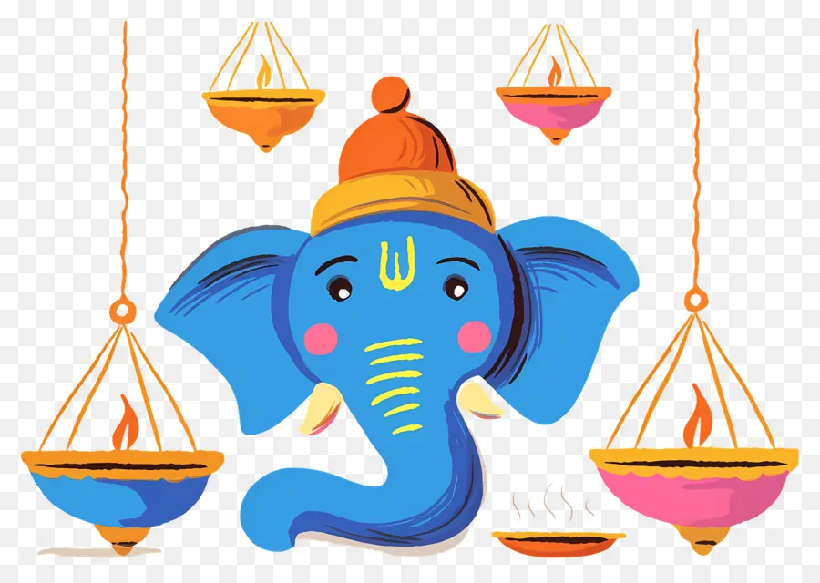 Ganesh Chaturthi，Tête D'éléphant Avec Lampes PNG