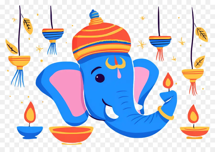 Ganesh Chaturthi，Tête D'éléphant Avec Lampes PNG