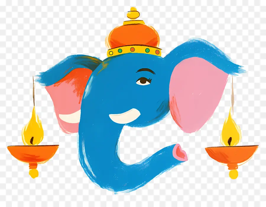 Ganesh Chaturthi，Tête D'éléphant Avec Lampes PNG