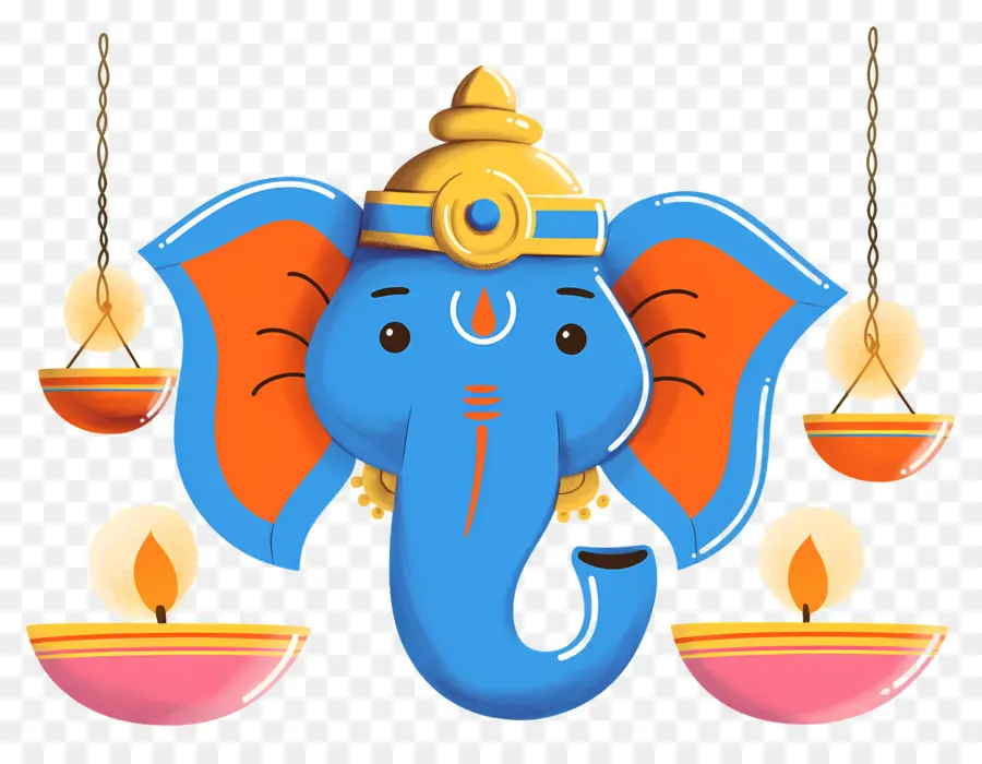 Ganesh Chaturthi，Tête D'éléphant Avec Lampes PNG