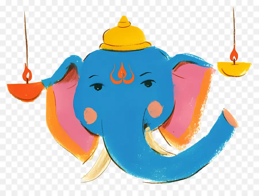 Ganesh Chaturthi，Tête D'éléphant Avec Lampes PNG