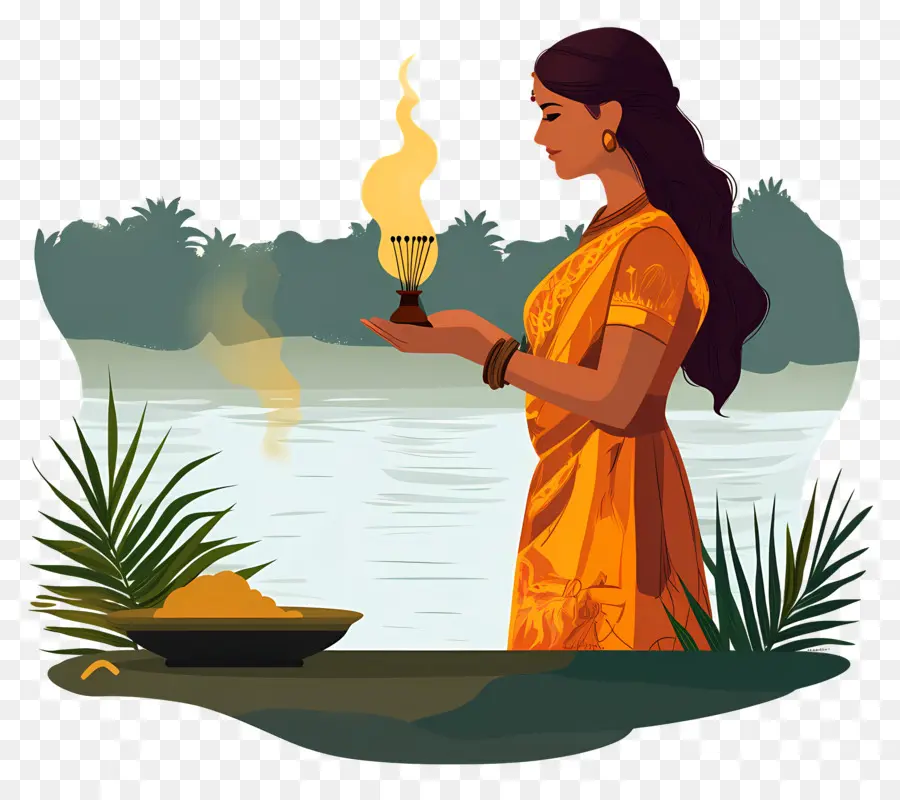 Chhath Puja，Femme En Costume Traditionnel PNG