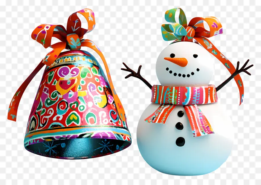 Cloches De Noël，Cloche Festive Et Bonhomme De Neige PNG