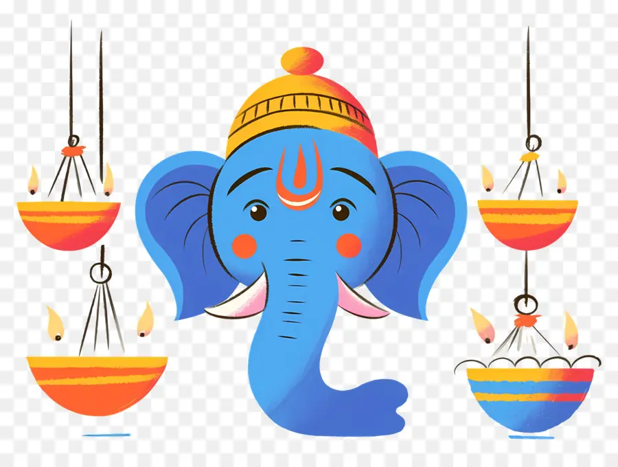 Ganesh Chaturthi，Éléphant Avec Lampes PNG