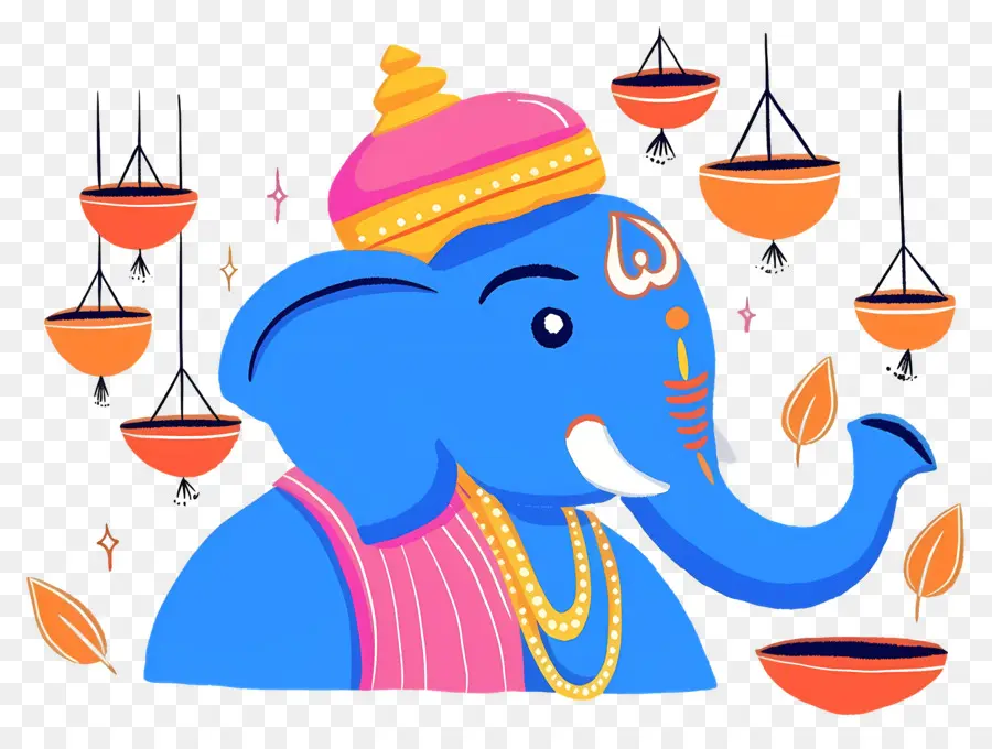 Ganesh Chaturthi，Tête D'éléphant Avec Lampes PNG