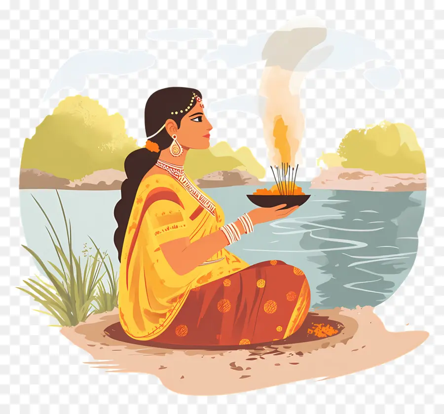 Chhath Puja，Femme En Tenue Traditionnelle PNG