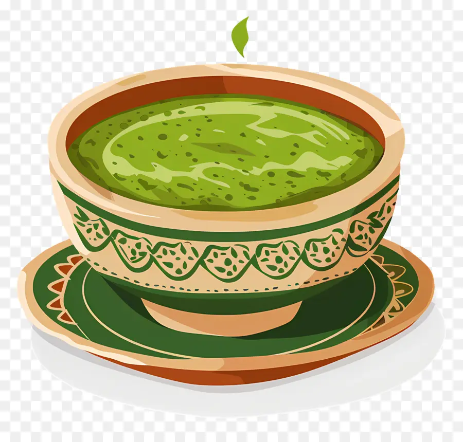 Cuisine Indienne，Soupe Verte Dans Un Bol Décoratif PNG