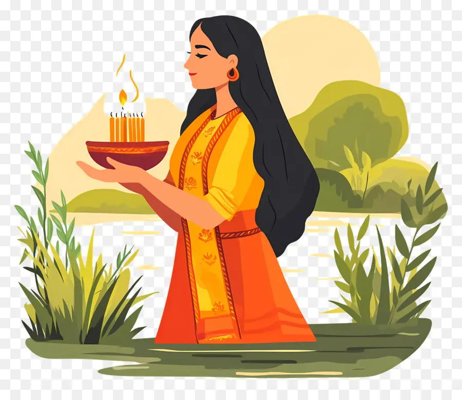 Chhath Puja，Femme Avec Bougie PNG