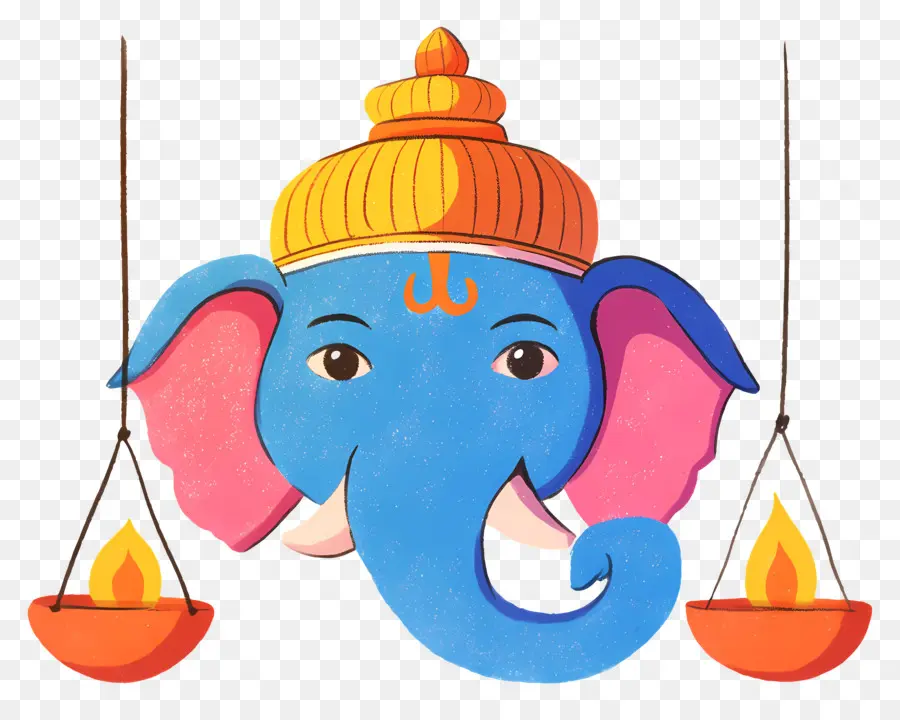 Ganesh Chaturthi，Tête D'éléphant Avec Lampes PNG