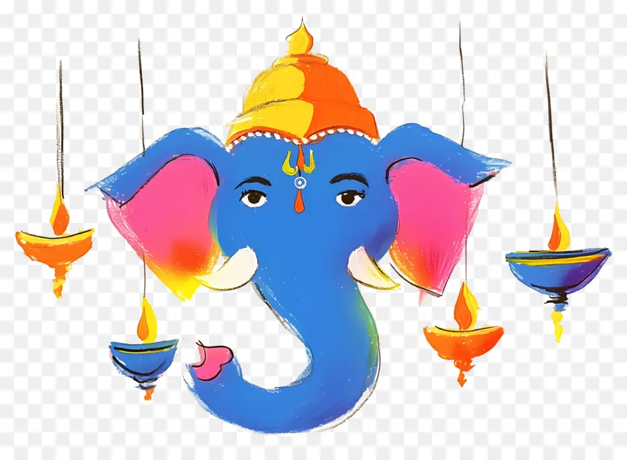 Ganesh Chaturthi，Tête D'éléphant Avec Lampes PNG