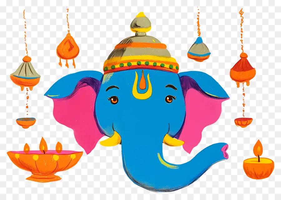 Ganesh Chaturthi，Tête D'éléphant Avec Lampes PNG