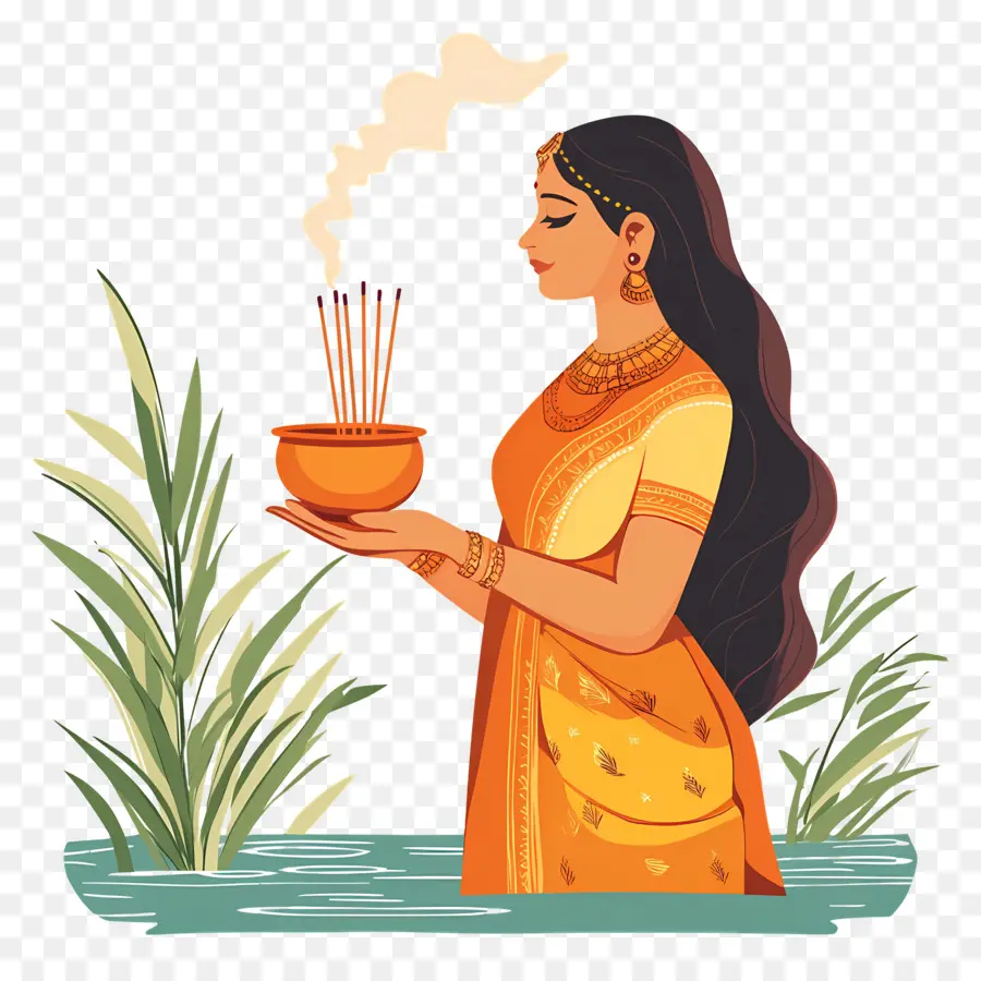 Chhath Puja，Femme En Costume Traditionnel PNG