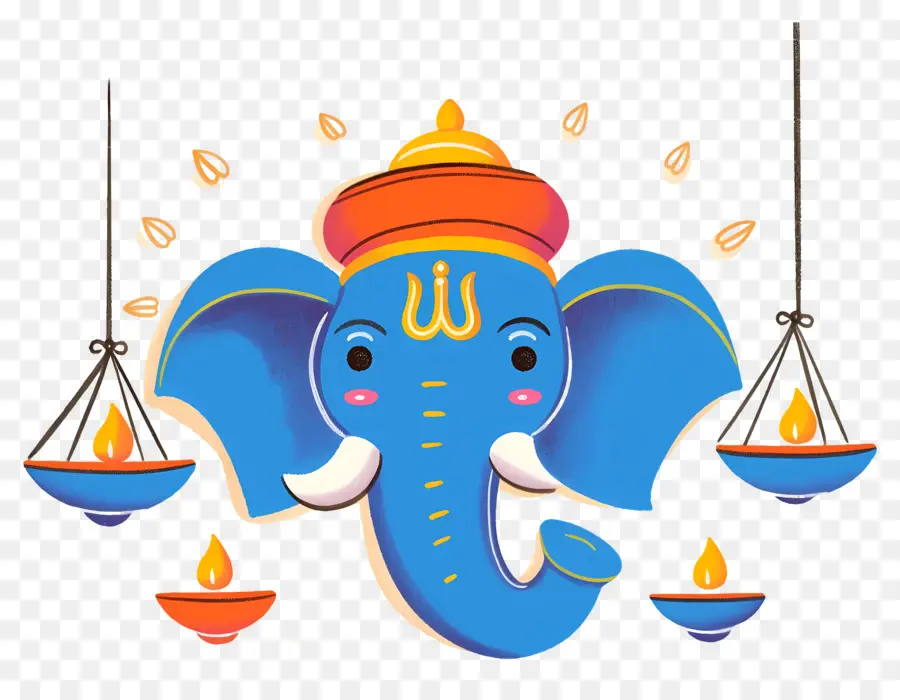 Ganesh Chaturthi，Tête D'éléphant Avec Lampes PNG