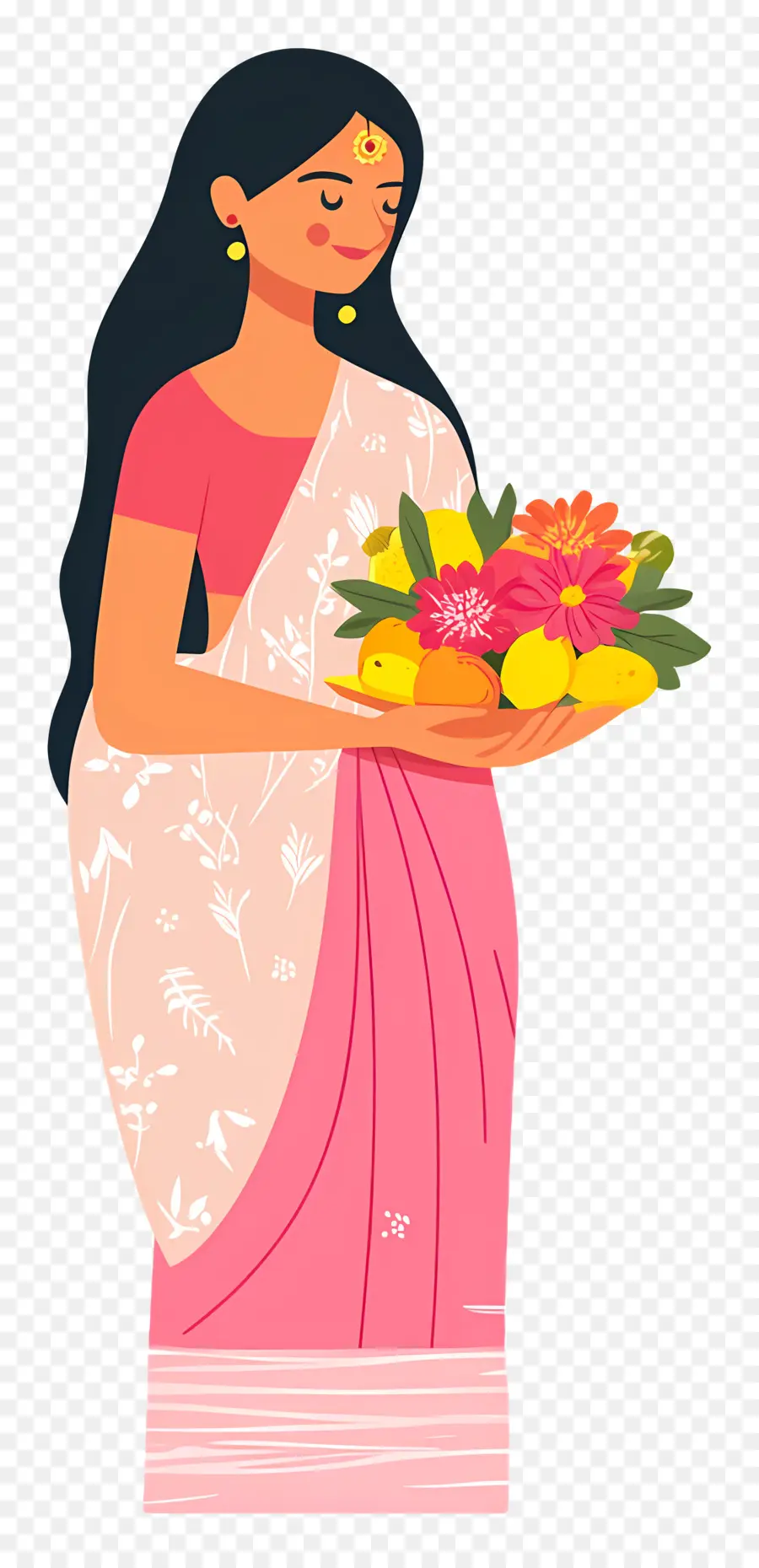 Chhath Puja，Femme Avec Des Fruits Et Des Fleurs PNG