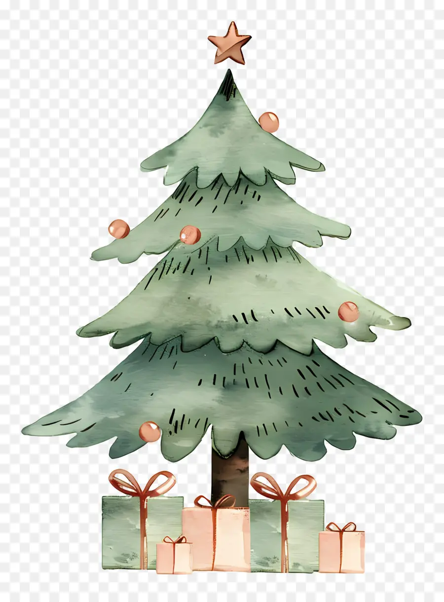 Arbre De Noël Aquarelle，Cadeaux PNG