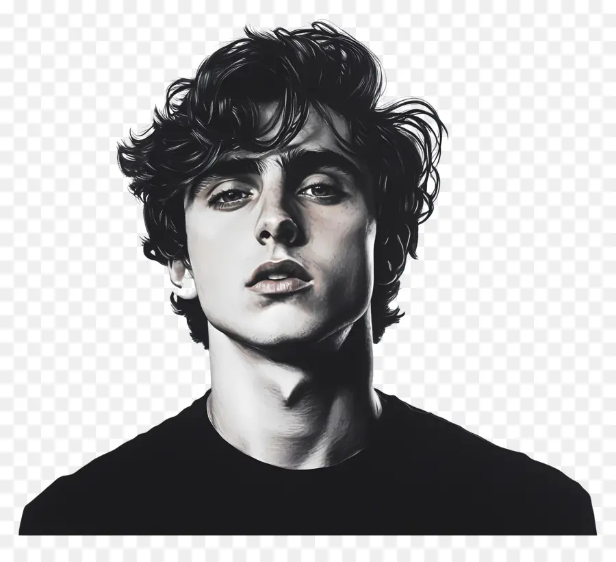 Timothée Chalamet，Portrait Noir Et Blanc D'un Jeune Homme PNG