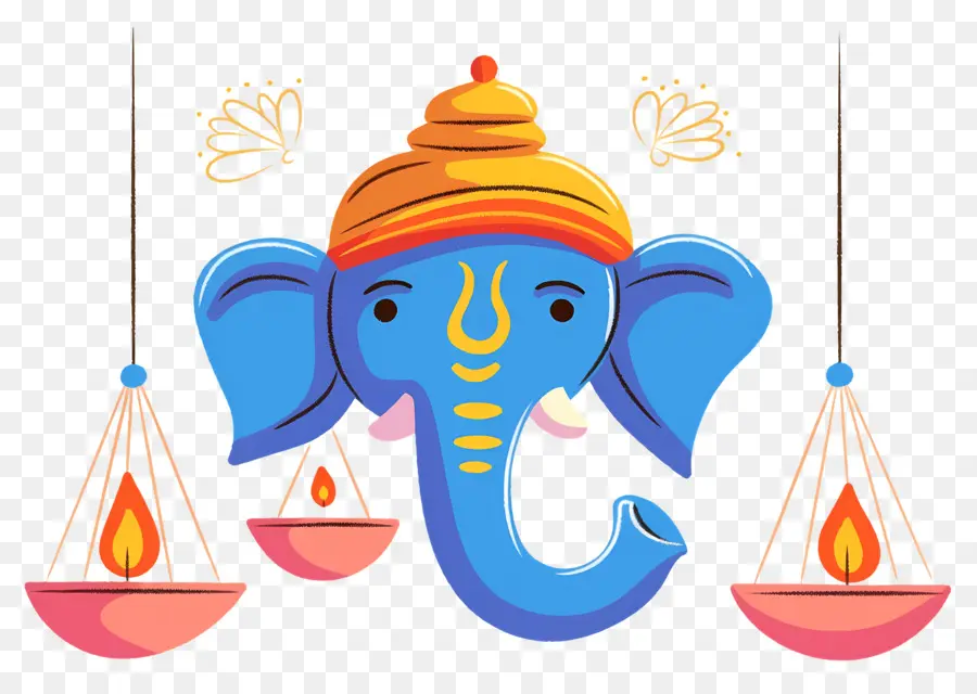 Ganesh Chaturthi，Tête D'éléphant Avec Lampes PNG