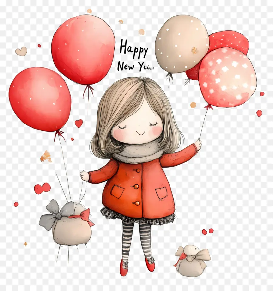 Bonne Année，Fille Avec Des Ballons PNG