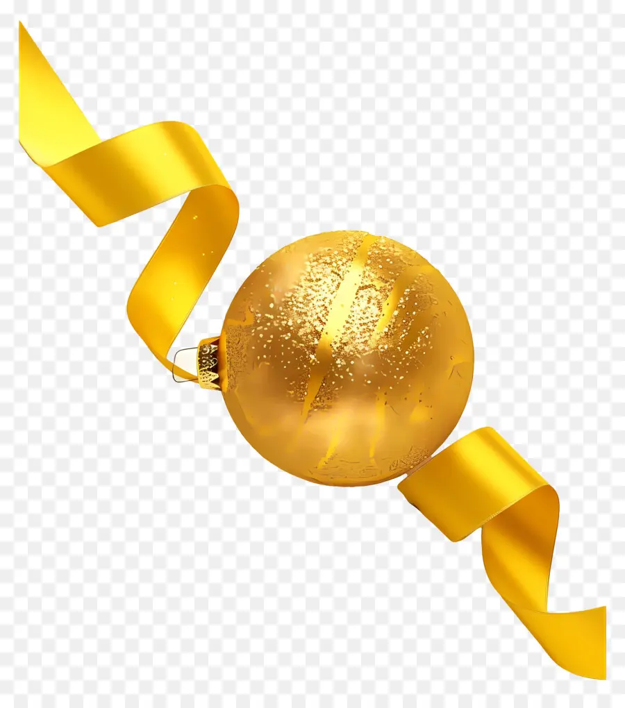 Boule D'or De Noël，Ornement Doré Avec Ruban PNG