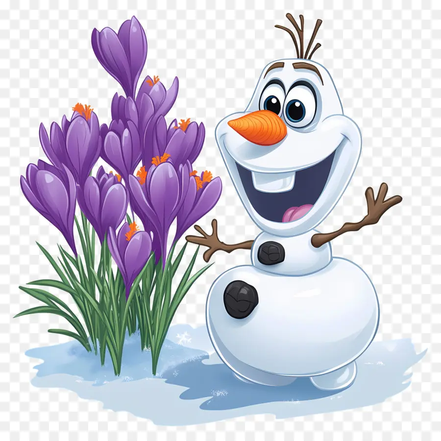 Olaf Congelé，Bonhomme De Neige Avec Des Fleurs PNG