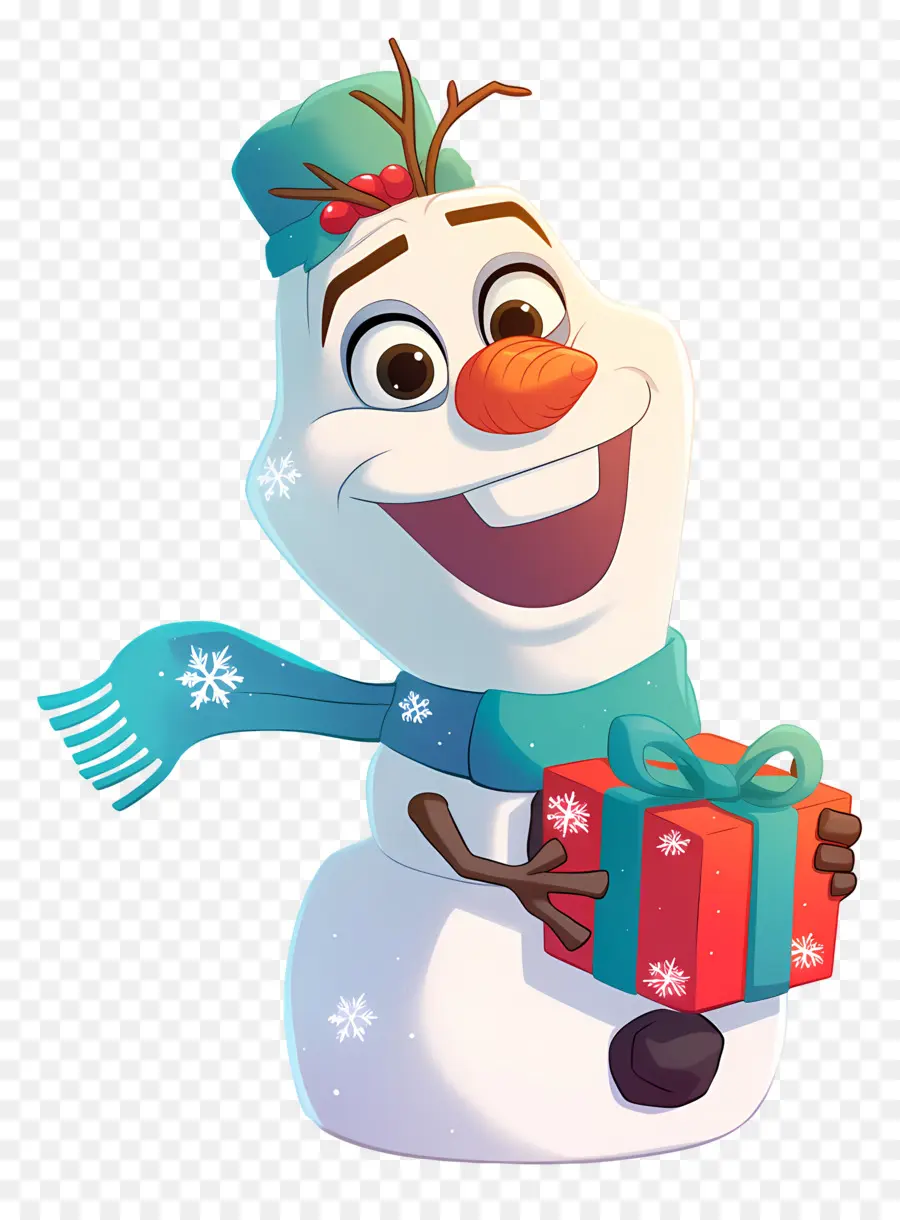 Olaf Congelé，Bonhomme De Neige Avec Cadeau PNG