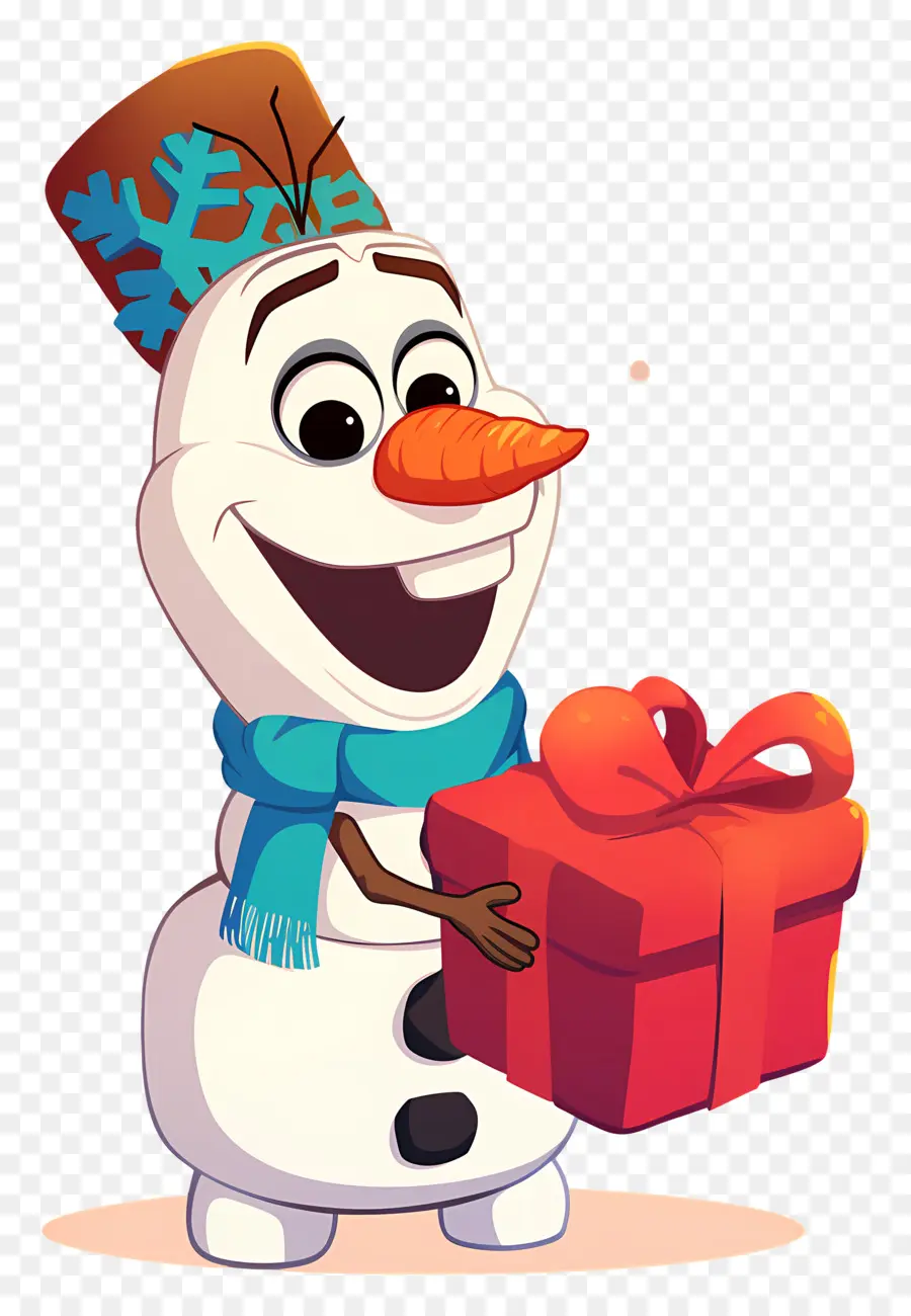 Olaf Congelé，Bonhomme De Neige Avec Cadeau PNG