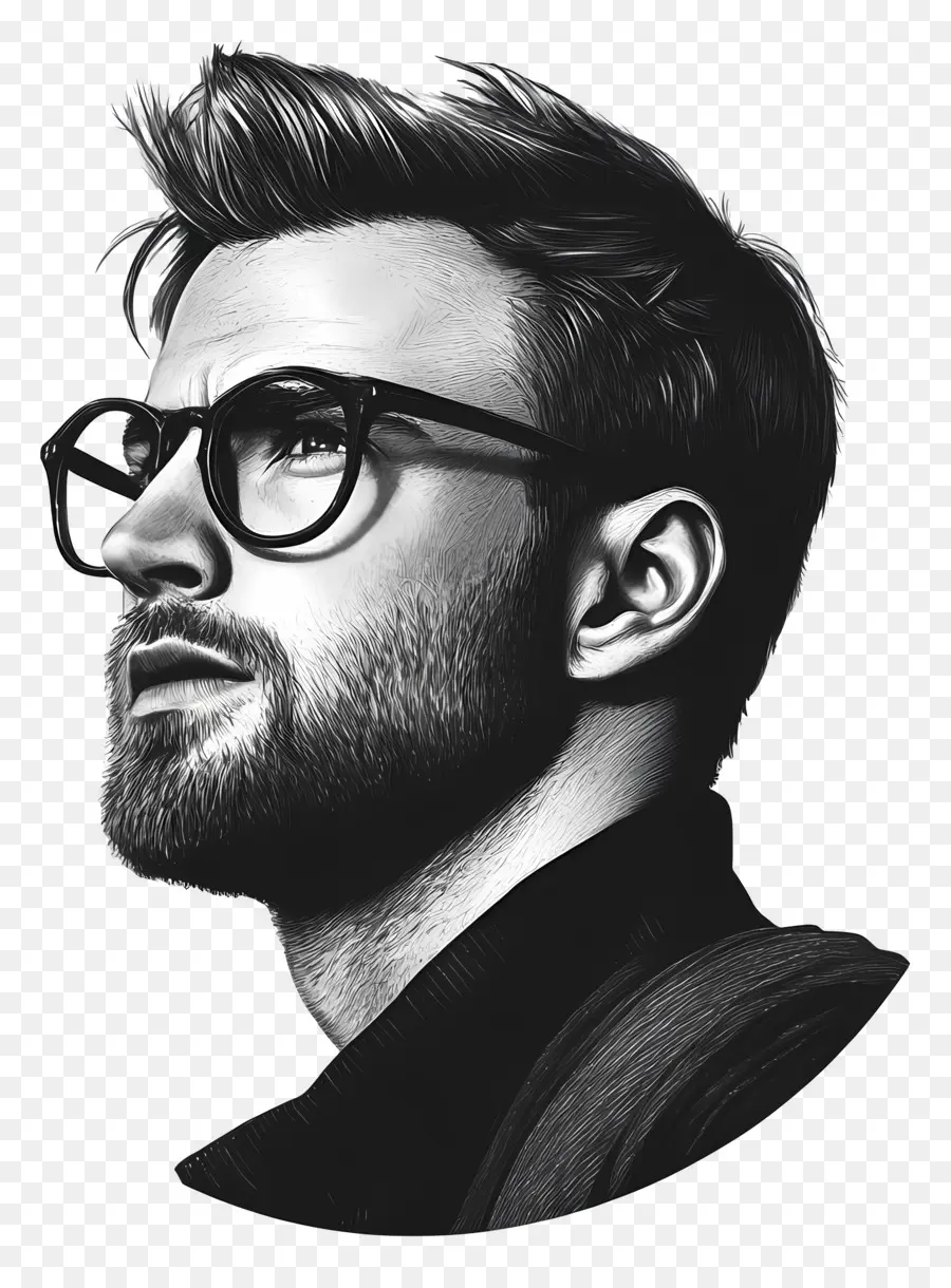 Chris Evans，Portrait Monochrome Avec Des Lunettes PNG