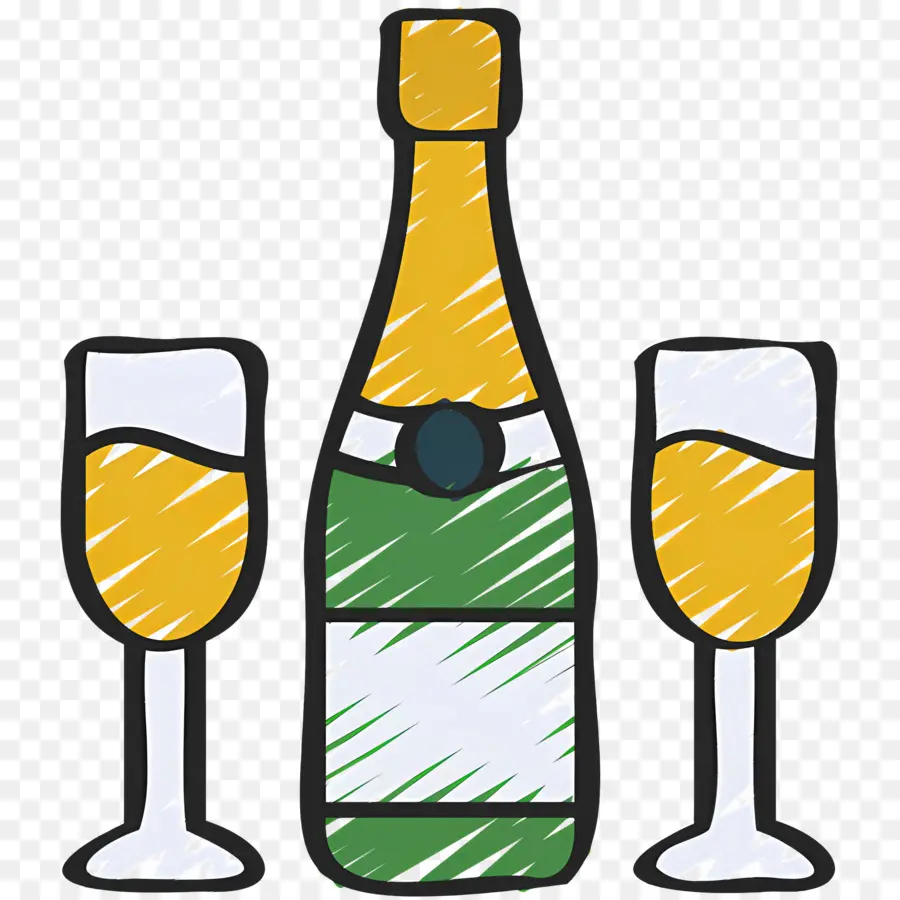 Champagne Bravo，Bouteille De Champagne Et Verres PNG