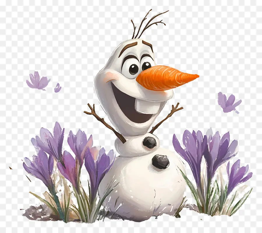 Olaf Congelé，Bonhomme De Neige Avec Des Fleurs PNG