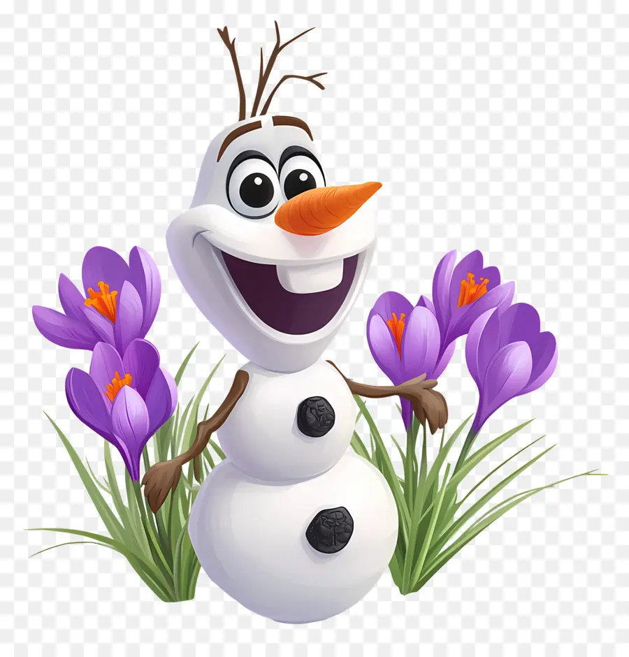 Olaf Congelé，Bonhomme De Neige Avec Des Fleurs PNG