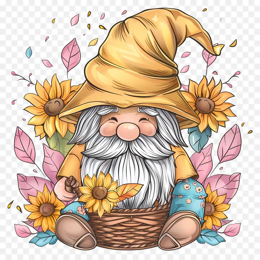 Gnome Mignon De Thanksgiving，Gnome Avec Tournesols PNG