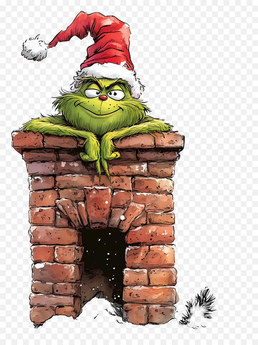 Père Noël Le Grinch，Grincheux Dans La Cheminée PNG