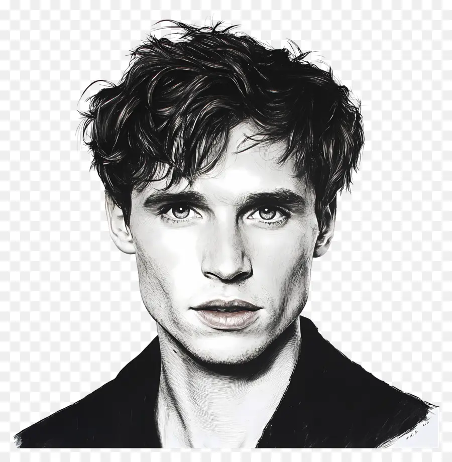 Eddie Redmayne，Portrait Noir Et Blanc PNG