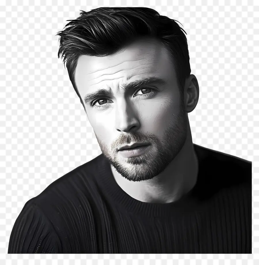 Chris Evans，Portrait Noir Et Blanc PNG