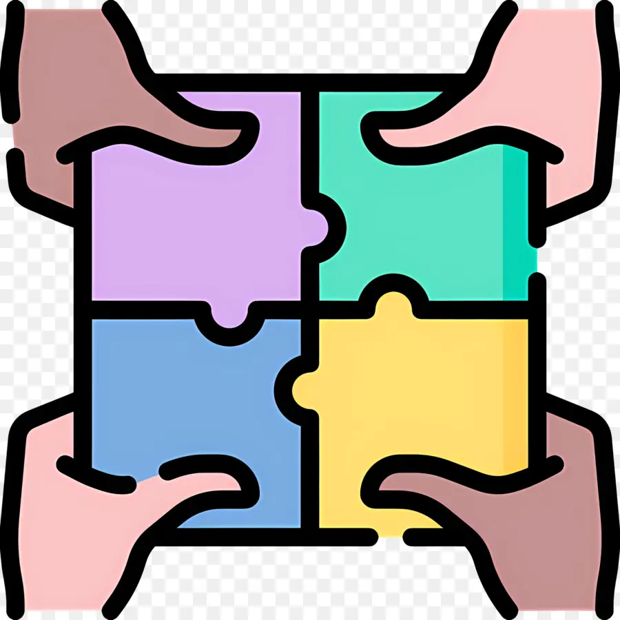 Collaboration，Mains Avec Des Pièces De Puzzle PNG