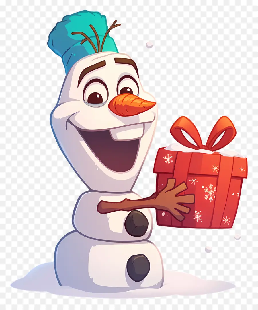 Olaf Congelé，Bonhomme De Neige Avec Cadeau PNG