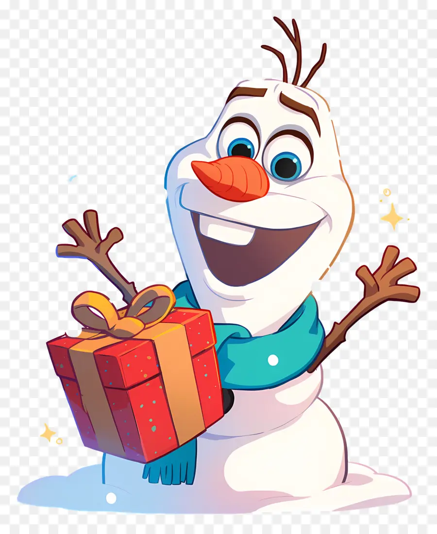 Olaf Congelé，Bonhomme De Neige Avec Cadeau PNG