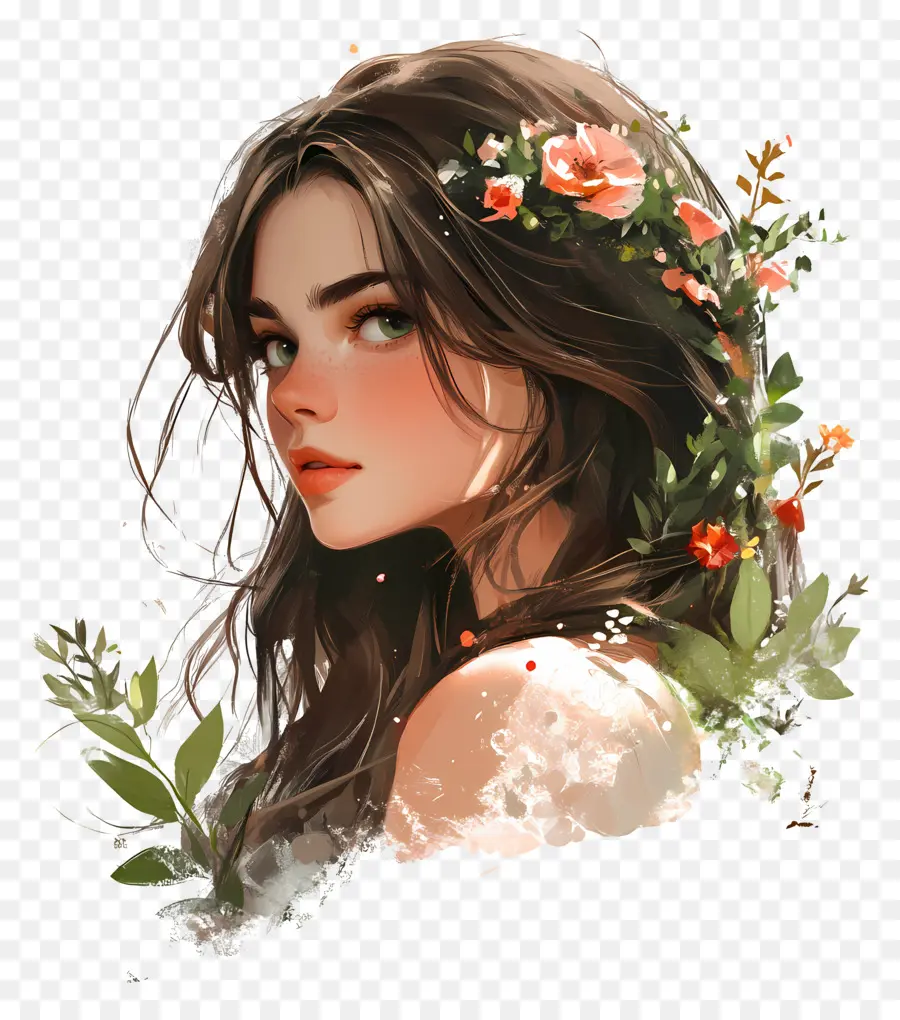 Jolie Fille，Fille Avec Couronne De Fleurs PNG