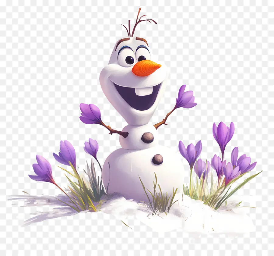 Olaf Congelé，Bonhomme De Neige Avec Des Fleurs PNG