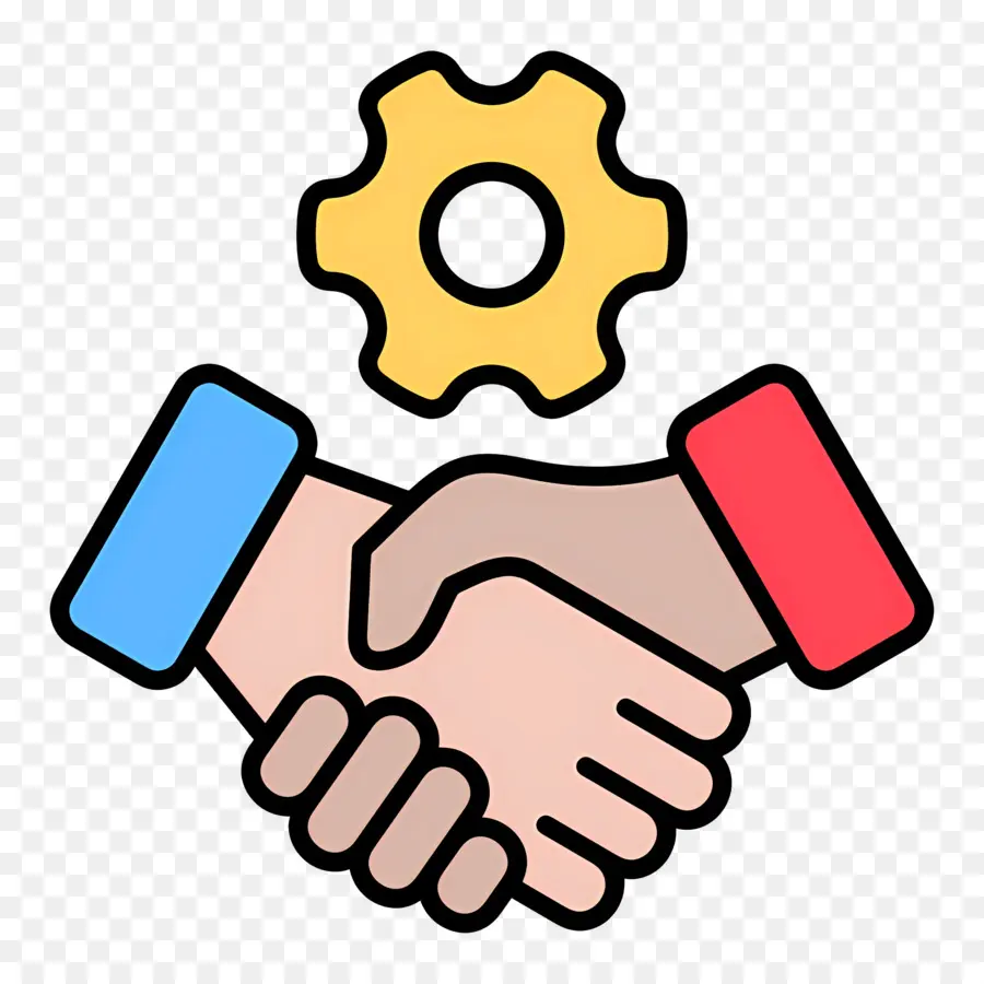 Collaboration，Poignée De Main Avec Gear PNG