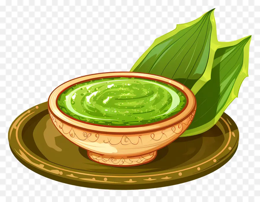 Cuisine Indienne，Sauce Verte Dans Un Bol PNG