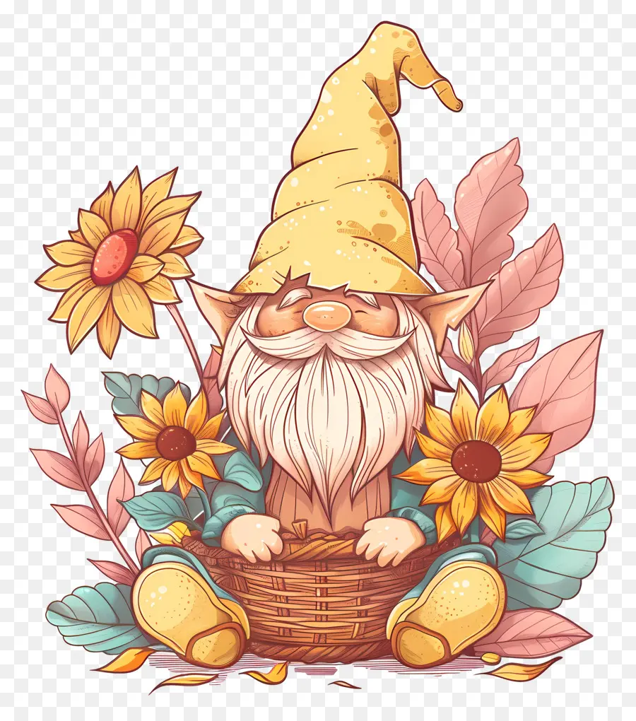 Gnome Mignon De Thanksgiving，Gnome Avec Tournesols PNG