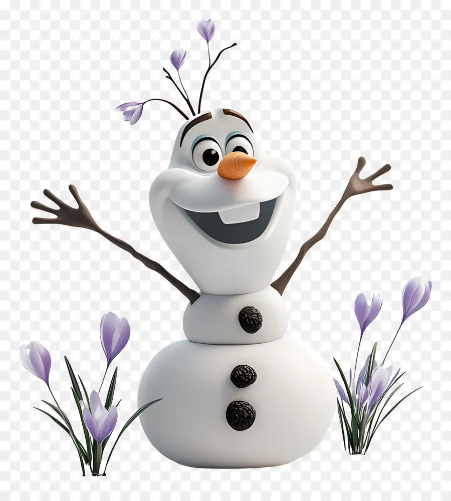 Olaf Congelé，Bonhomme De Neige Avec Des Fleurs PNG