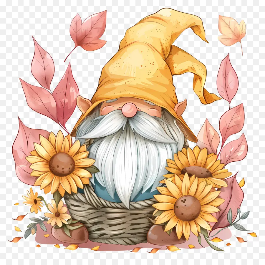 Gnome Mignon De Thanksgiving，Gnome Avec Tournesols PNG