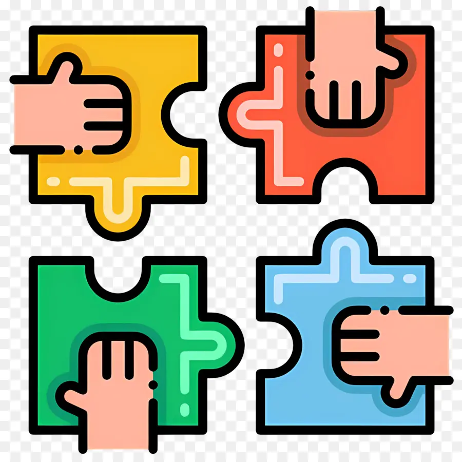 Collaboration，Mains Avec Des Pièces De Puzzle PNG